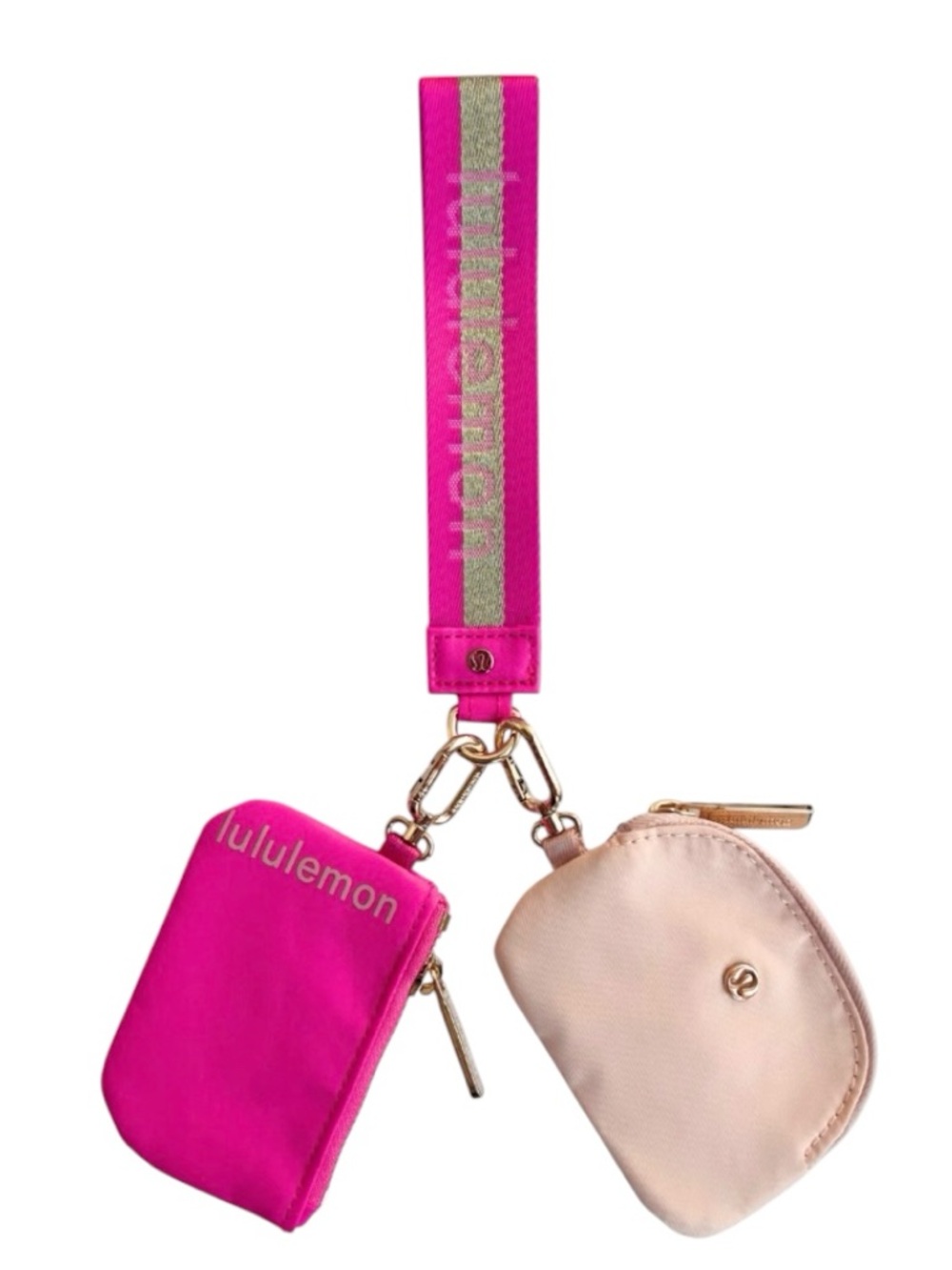 Lululemon Dual Pouch Wristlet Pink & Beige Keychain Wallet Set NWT